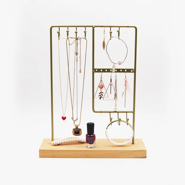 Wooden base metal cosmetic stand