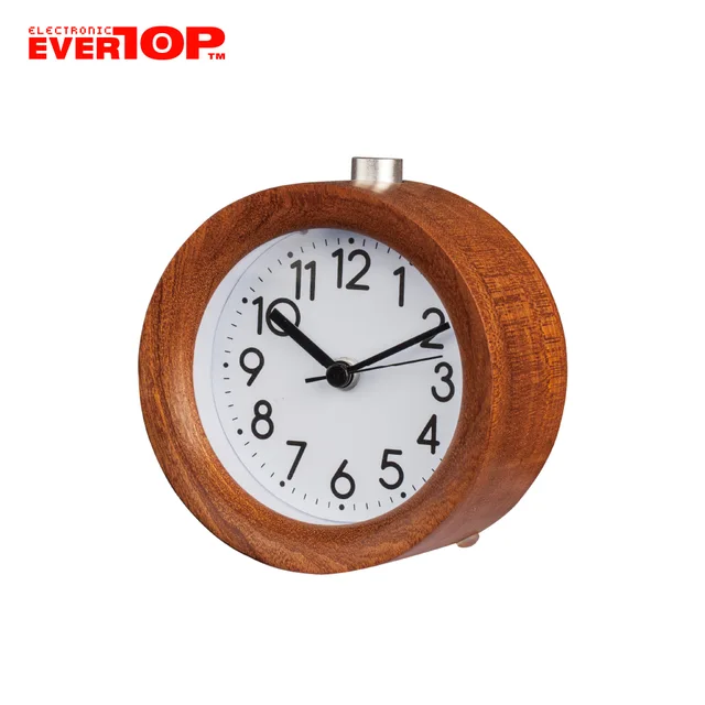 Round Silent Sweep Movement Real Wood Analog Alarm Clock Et528