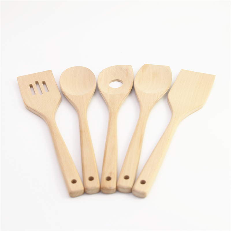 Wood spoon set for kitchen cooker