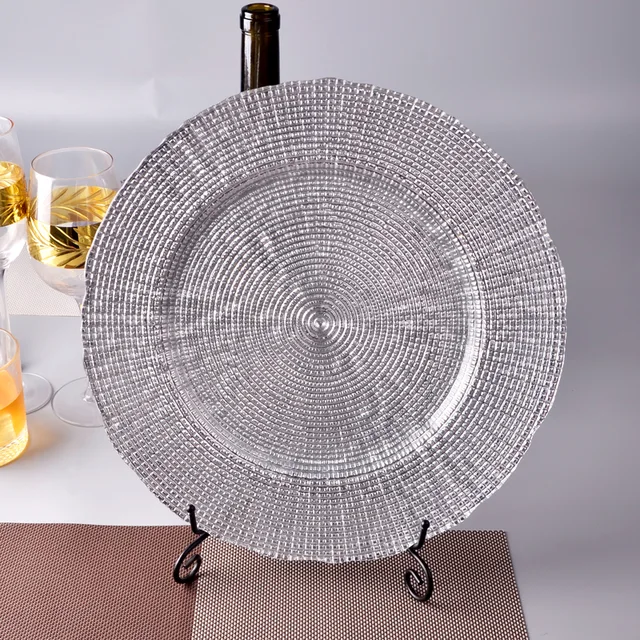 Silver irregula rim, family restaurant hotel buffet/cold food glass charger plate