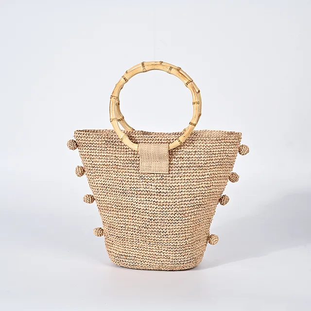 Ladies raffia tote beach bag bamboo handbag straw bag
