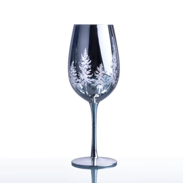 Silver Christmas tree wine glass set of three, electroplated silver wine glass set