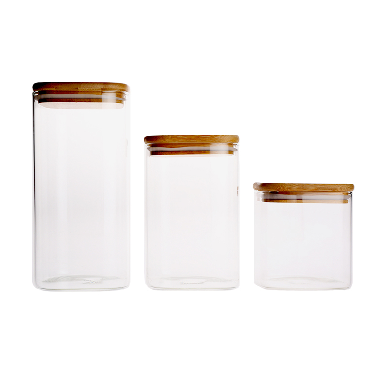 Heat-resistant glass canister with bamboo lid