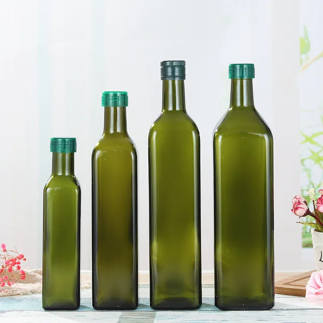 1L 500ml 250ml square classical green olive oil glass bottle