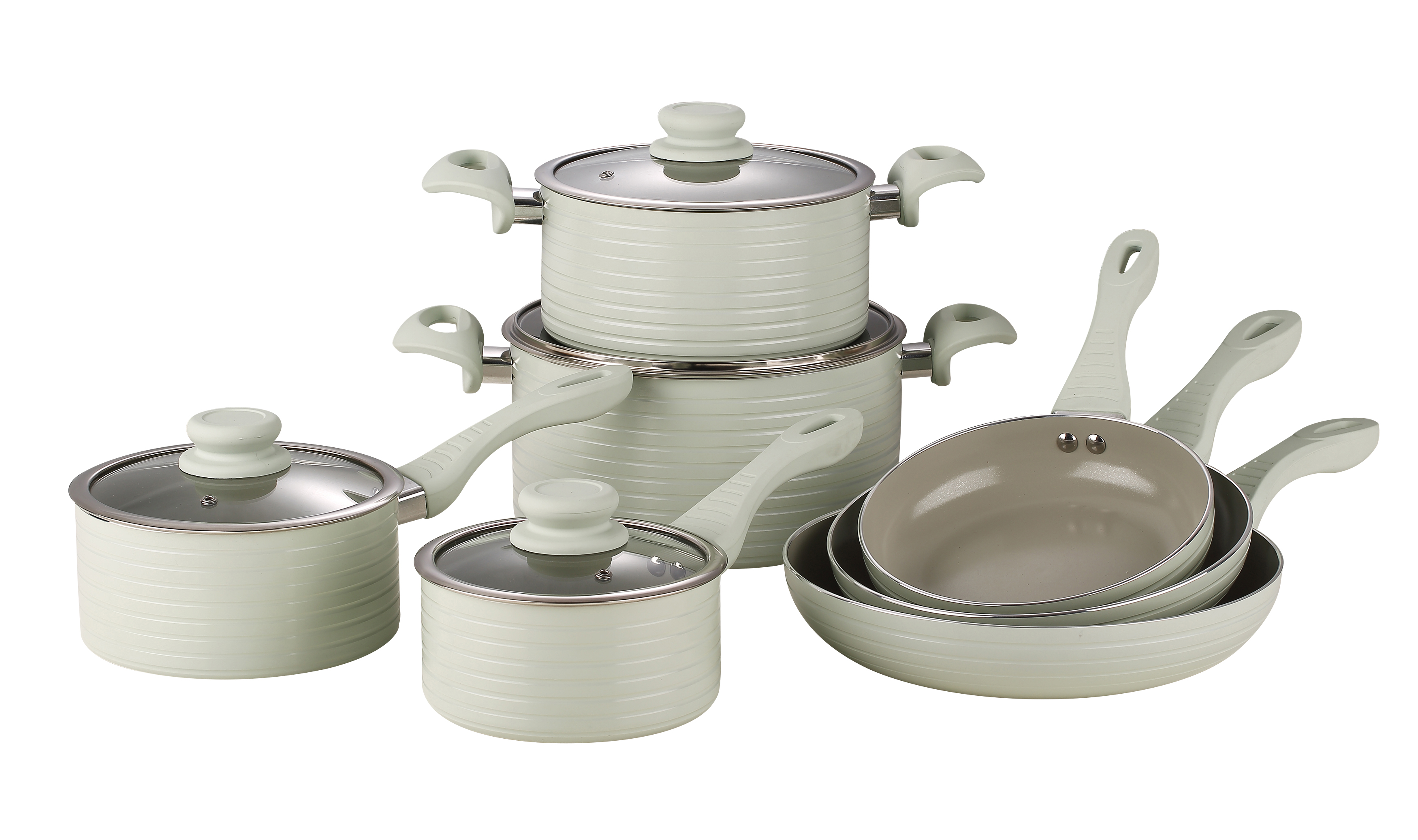 Pressed aluminum cookware 11pcs set with ribbed body