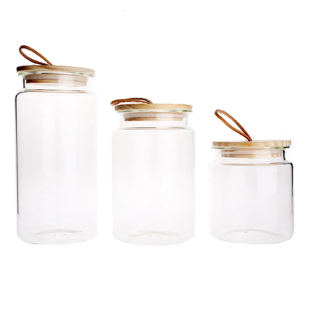 Heat-resistant glass canister with bamboo lid