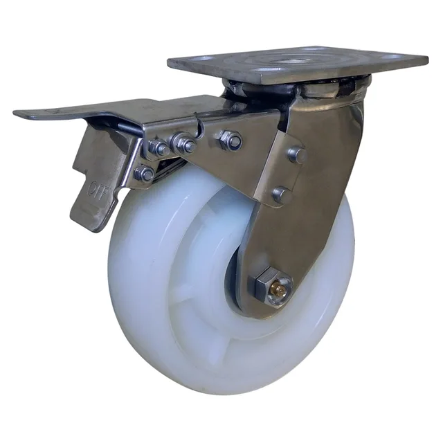 6 inch stainless steel nylon swivel caster with double brake