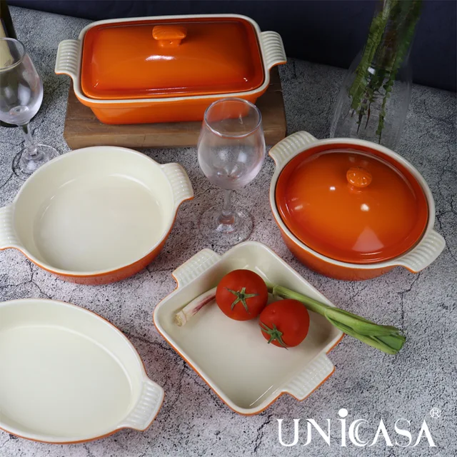 Ceramic Bakeware Stoneware Covered Casserole Dish Baking Dishes Range Orange Gradient Ceramic Bakeware Set casserole with lid oven dish pie dish rectangular baking dish square baking tray round pan dish oval baker