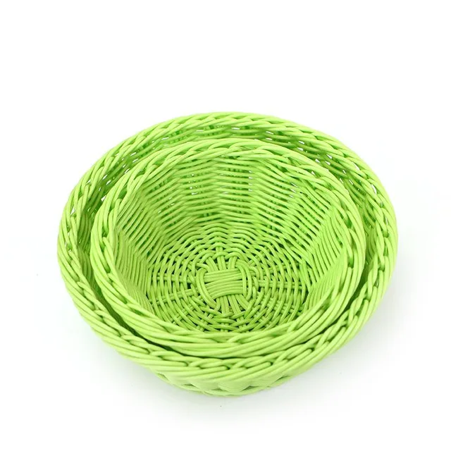 Solid Woven Plastic Basket Round Bowl