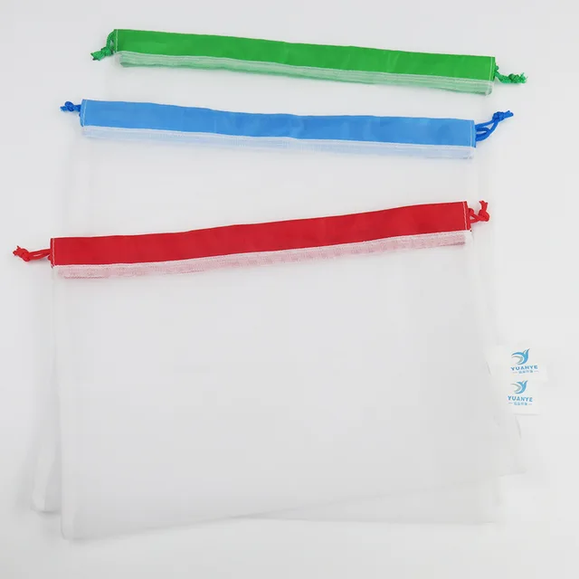 Custom color open drawstring supermarket fruit vegetable mesh bag