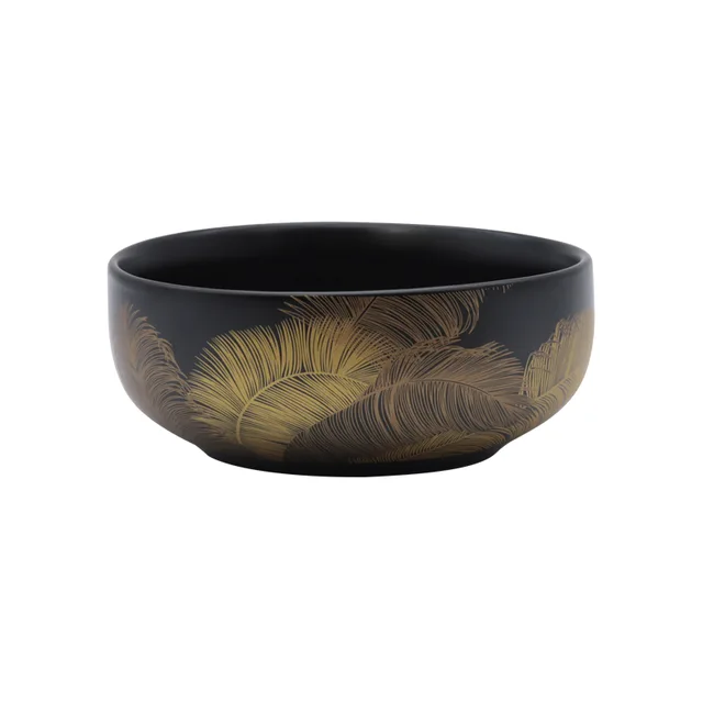 ZH-1949 sevla black stoneware with matt gold design 6" bowl