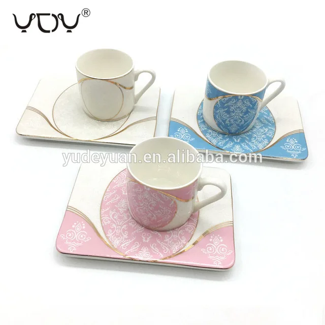 New bone china square personalized fancy coffee cups and saucer set