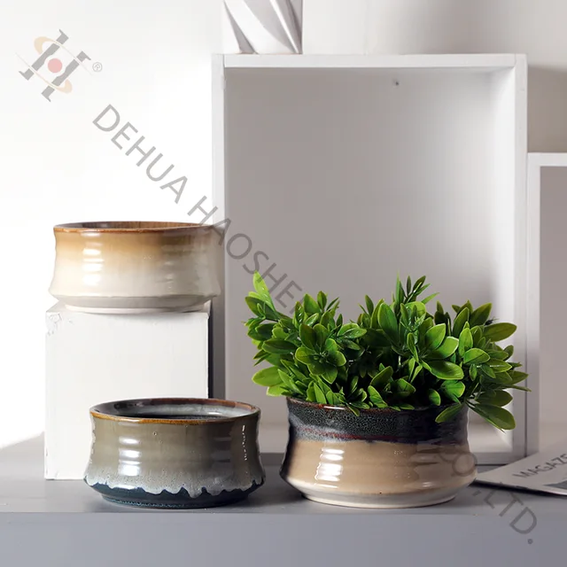 Stoneware/Porcelain Bowl shape flower Pot with Reactive Glazing