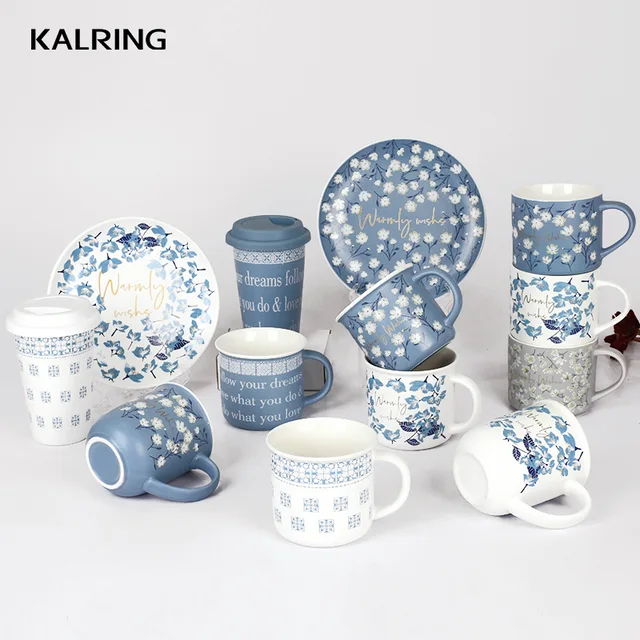 Household ceramics new bone china mug ceramic tableware color glaze mug gift plate