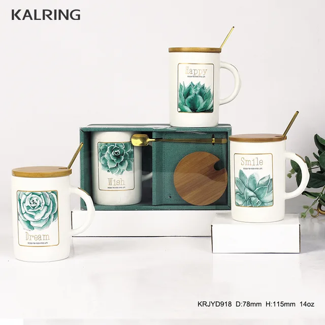 Ceramic mug new bone china mug gift mug with green leaf decal