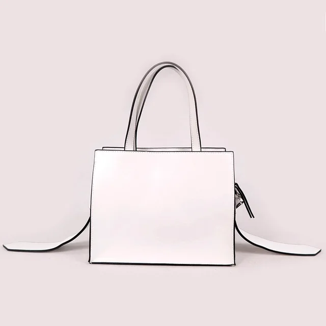 Simply white PU with contrast oil edge lady's handbag