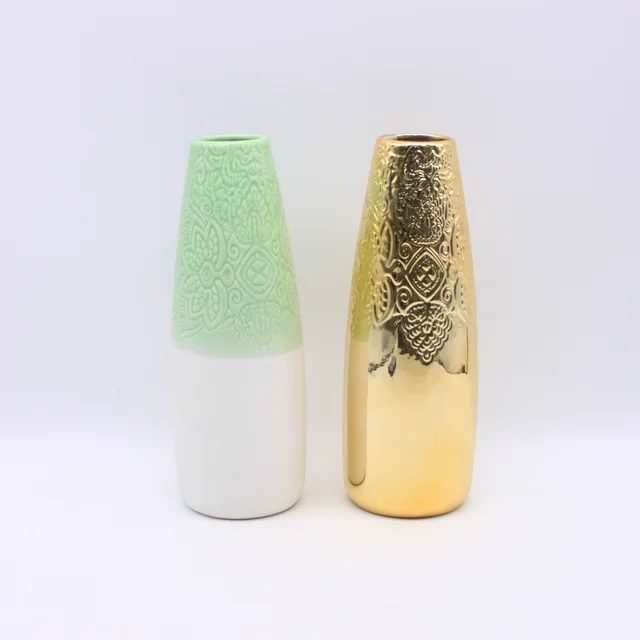 Ceramic Flower Embossed Vase, Electroplate Ceramic Decorative Flower Vasease