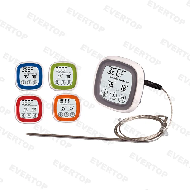 Touch screen BBQ cooking thermometer with timer and backlight ET931