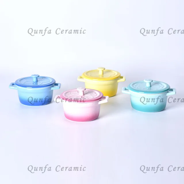 1A+ Ceramic set of 4 mini cocotte with ombre dsign