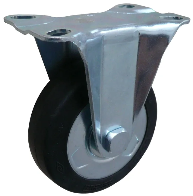 Wholesale high quality rigid caster with elastic black rubber on disk wheel