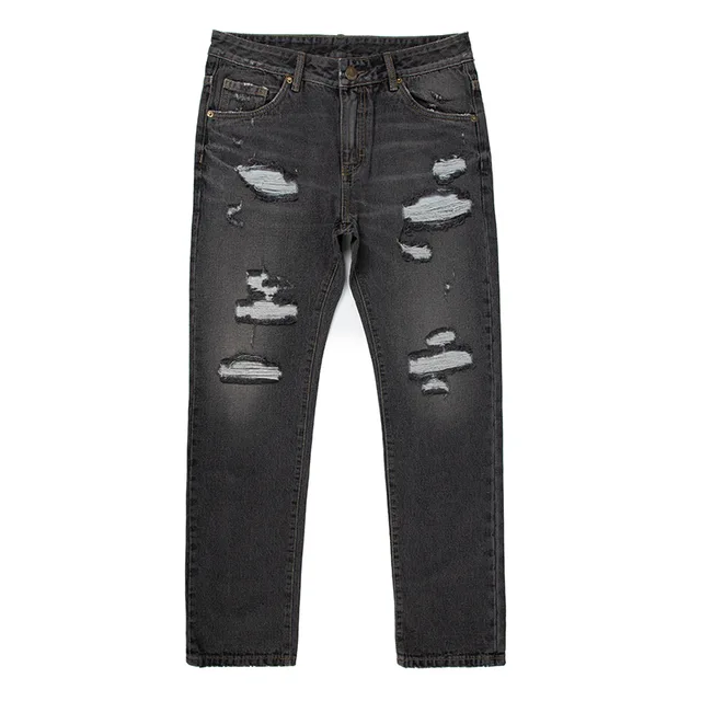 Personalise ripped jeans high cotton fabric straight denim jeans pants men mid waist jeans trousers G2058