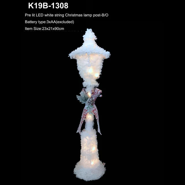 Pre-Lit white tinsel Christmas lamp post with 20 Warm White LED lights, Yard Art Figures Decoration for Indoor or Outdoor Use xmas
