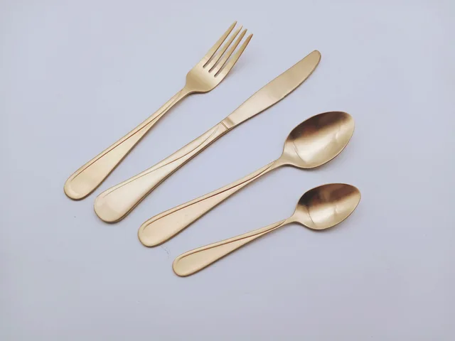 Titanium copper stainless steel flatware set,gold copper cutlery