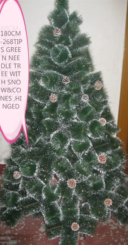 180cm-268tips Green Needle Tree With Snow&cones ,hinged