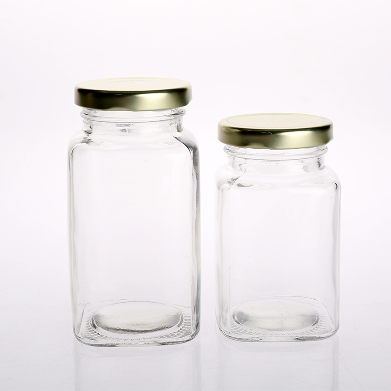 Iron lid glass jar, iron lid square canister
