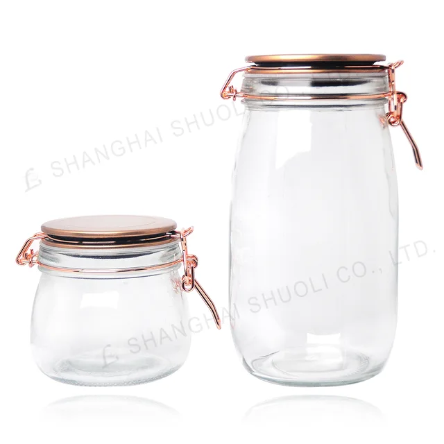 Glass Canister With Metal Clamp Lid