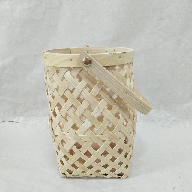 Factory bamboo basket with Handle basket candlestick with glass