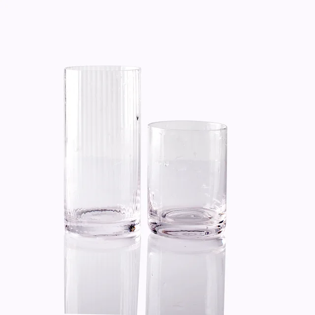 Inventory.Vertical grain glasses set of 2 pieces, straight tube glass, whiskey glass