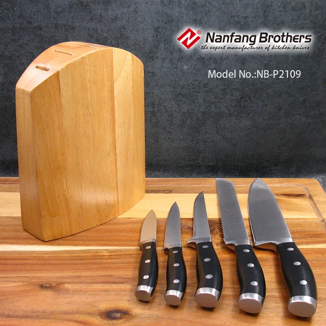 6-piece kitchen knives set with Rubber wood block & ABS forged handle.