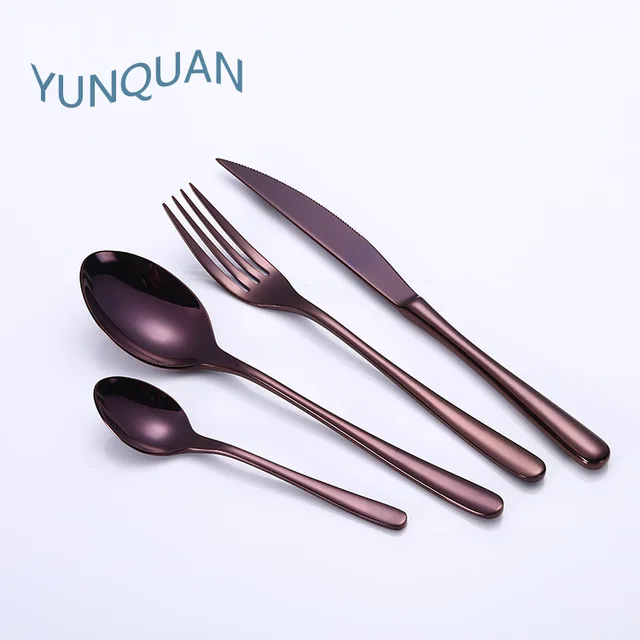 Purple coating stainless steel cutlery spoon fork knife flatware set