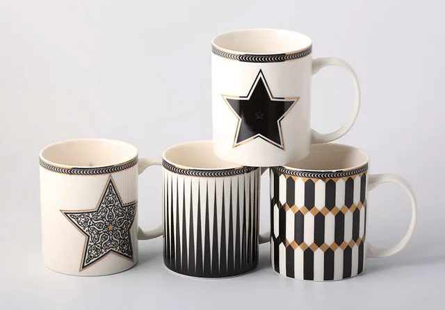 ZH-1925 black star gold designs colllection 350cc mug