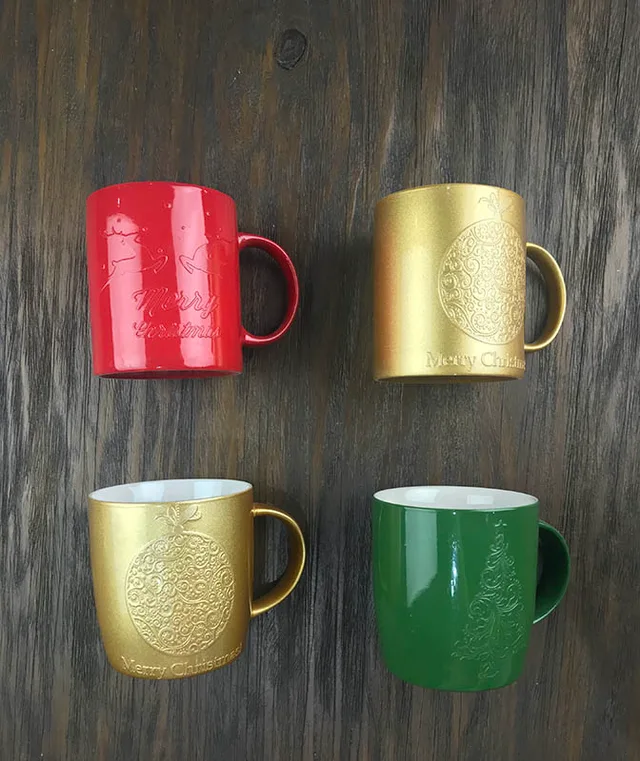 Ceramic mug with paint spraying --emboss pattern