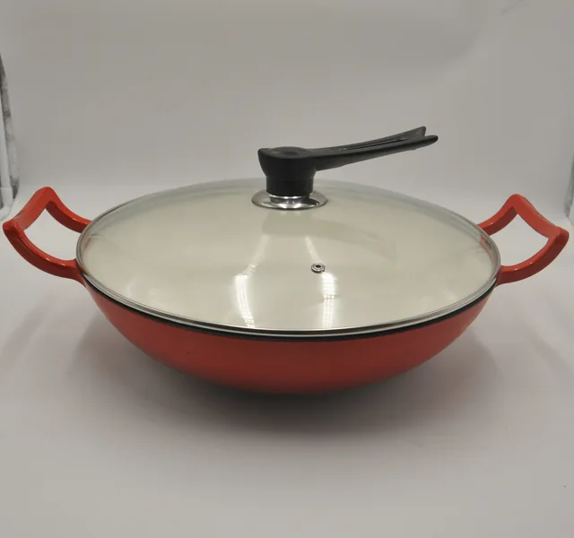 Enamel cast iron wok