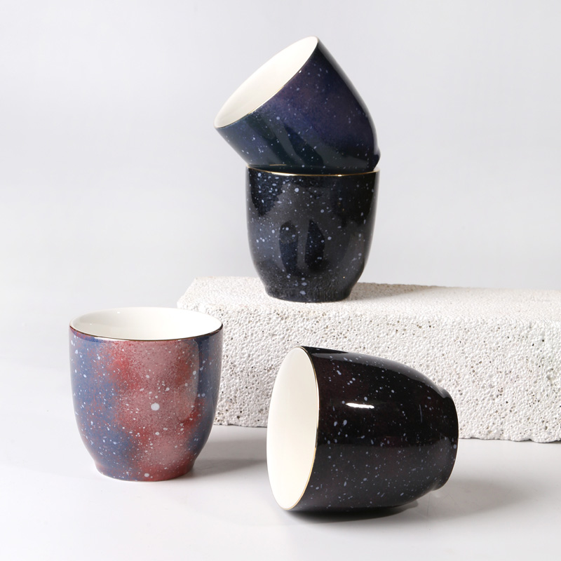Ceramic rice cup, starry sky,decal,gold rim