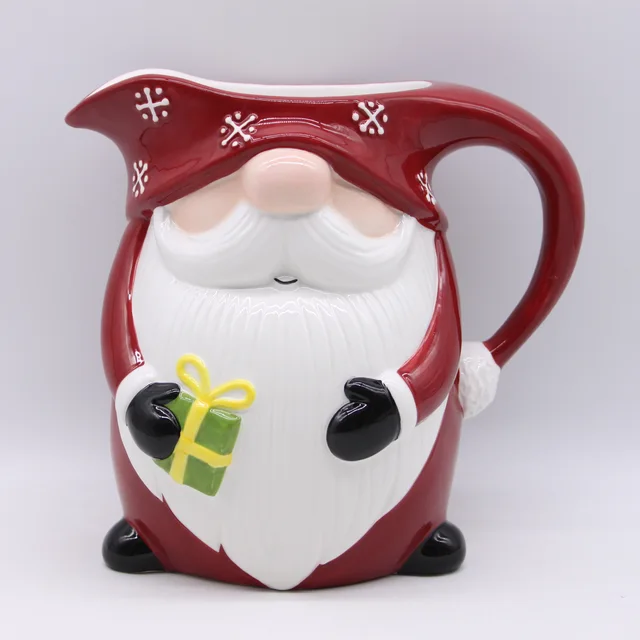 Ceramic Gnome Pitcher, Hand-painted Christmas Pitcher
