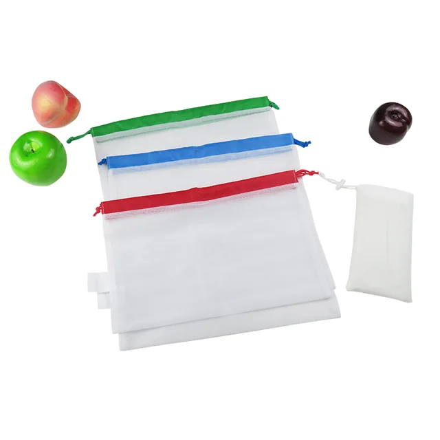 Custom color open drawstring fruit packing eco mesh bag