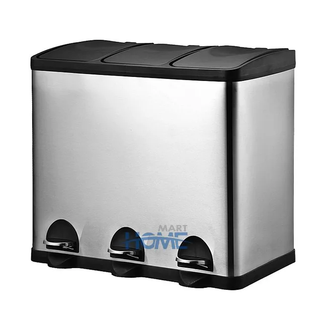 Stainless Steel Recycling Bins Rectangular Dual Compartment trash can 45L/60L