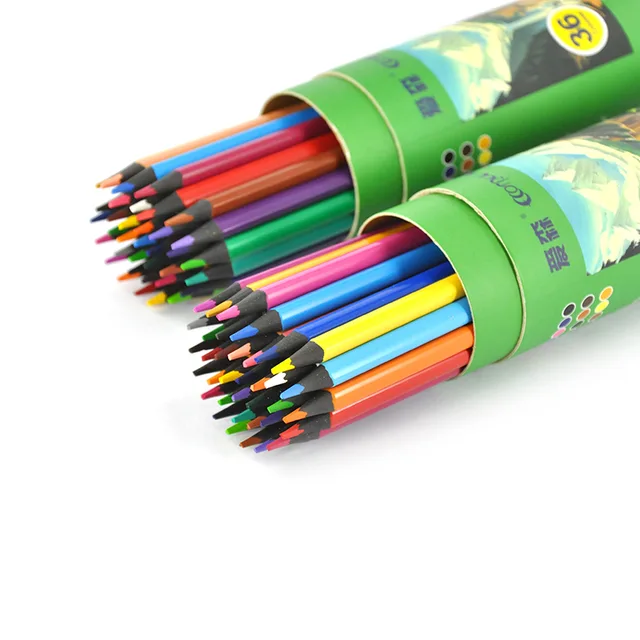 36 color pencils packed in paper tube school supplies