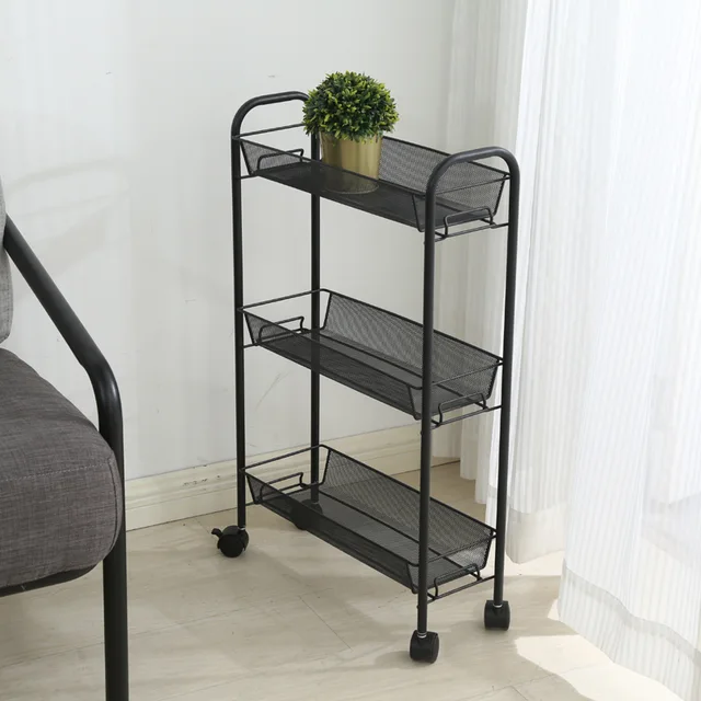 Slim Rolling Wire Cart with 3 Baskets