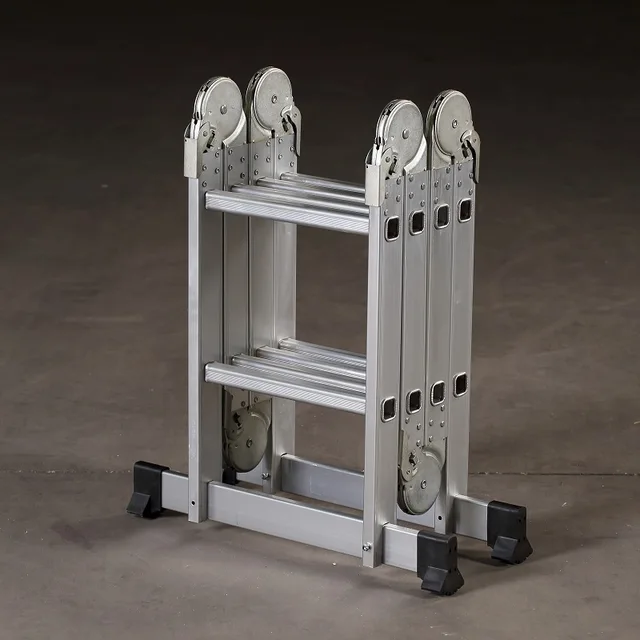 TUV/GS EN131 4-Section 12 Steps Big hinge Multi-Purpose Folding Aluminium Ladder
