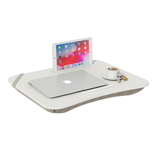 Portable Lap Desk for Laptop, Wood Lap Pillow Tray with Tablet Slot