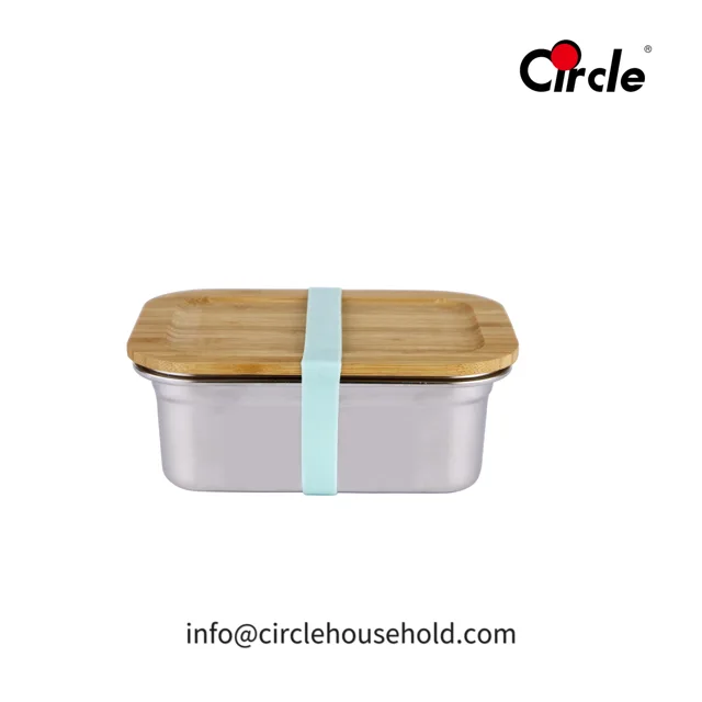 Stainless steel food container with bamboo lid