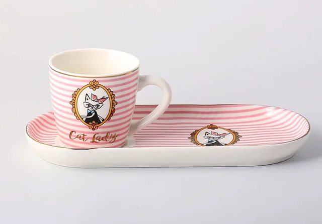 ZH1922-H501 lady cat collection 220cc ceramic coffee cup and saucer