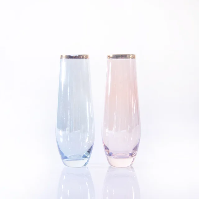 Stemless champagne cup wine glass with gold rim, cup head, non-straight wine glass water glass, glass champagne cup