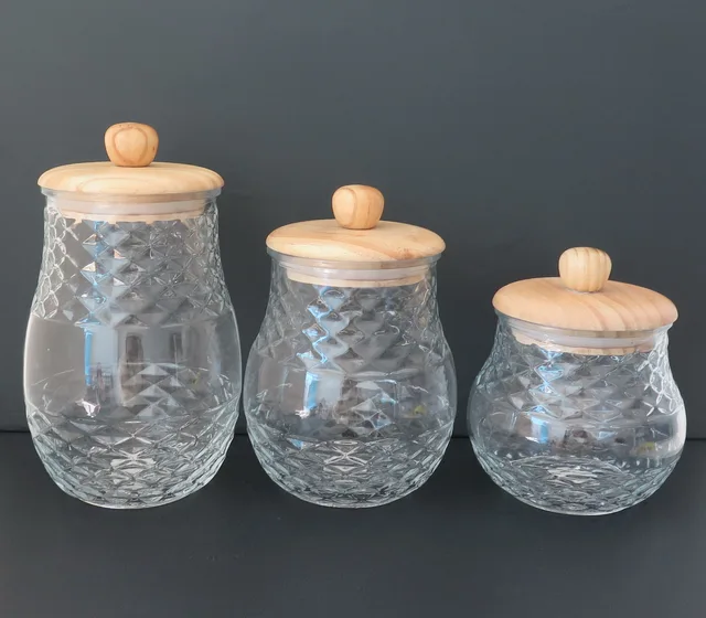 F6406-3 Round Glass Storage Candy Jars Set With Lids