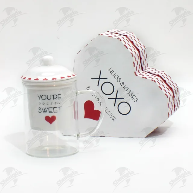 Glass tea mug with WValentine's Day Collection
